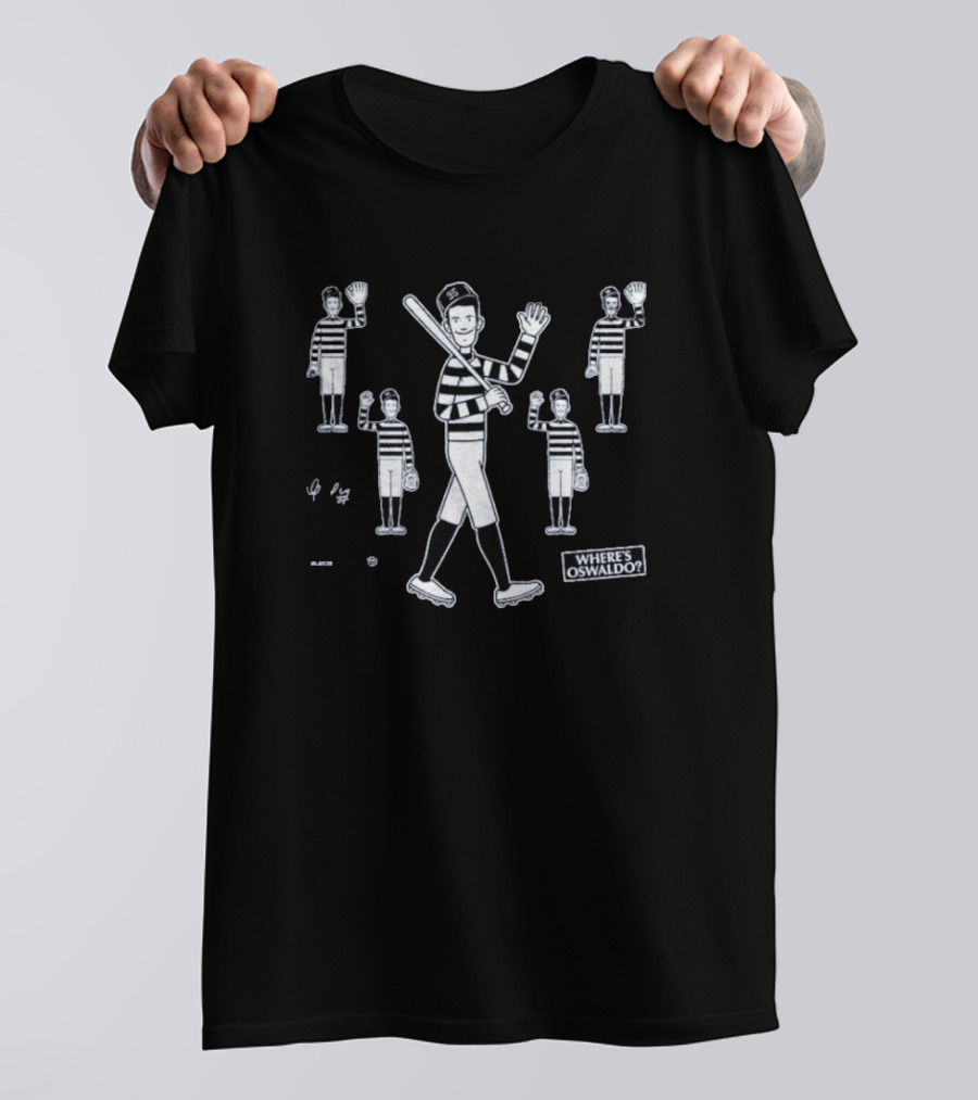 Where’s Oswaldo Baseball Player In Striped Jersey With Bat And Glove T-Shirt