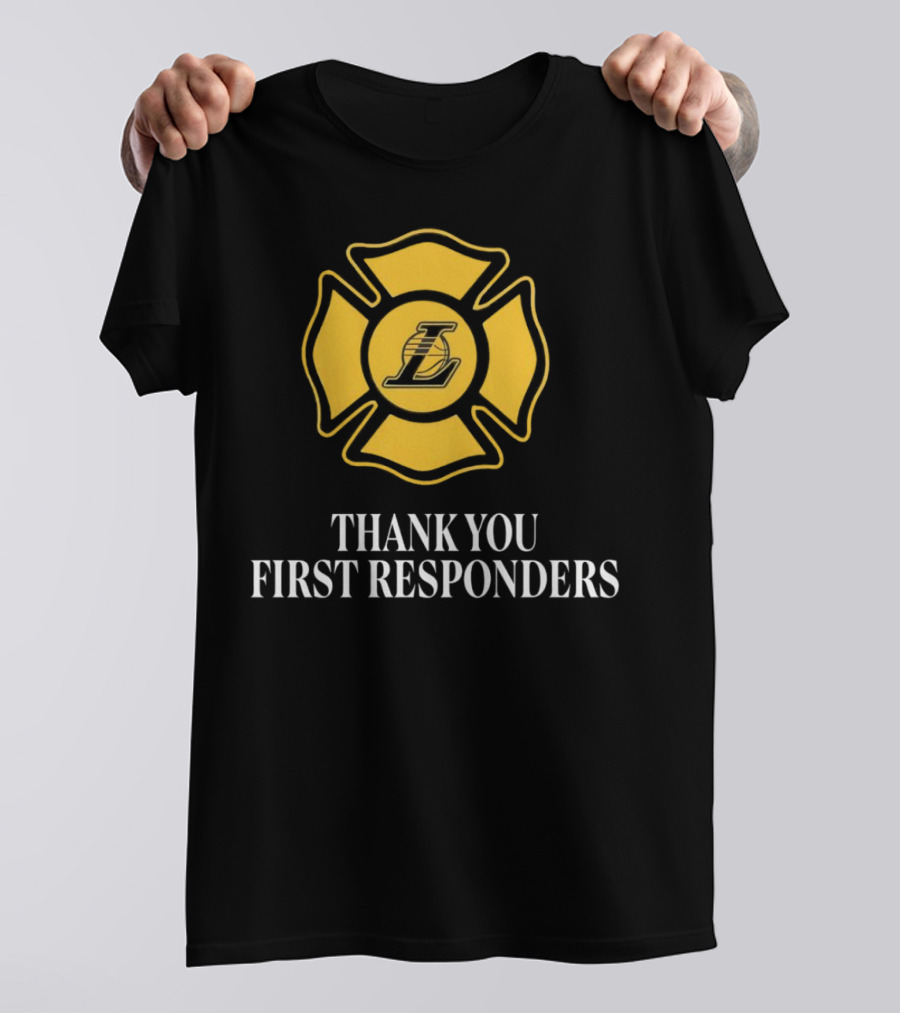 Thank You First Responders Los Angeles Lakers Maltese Cross Badge T-Shirt