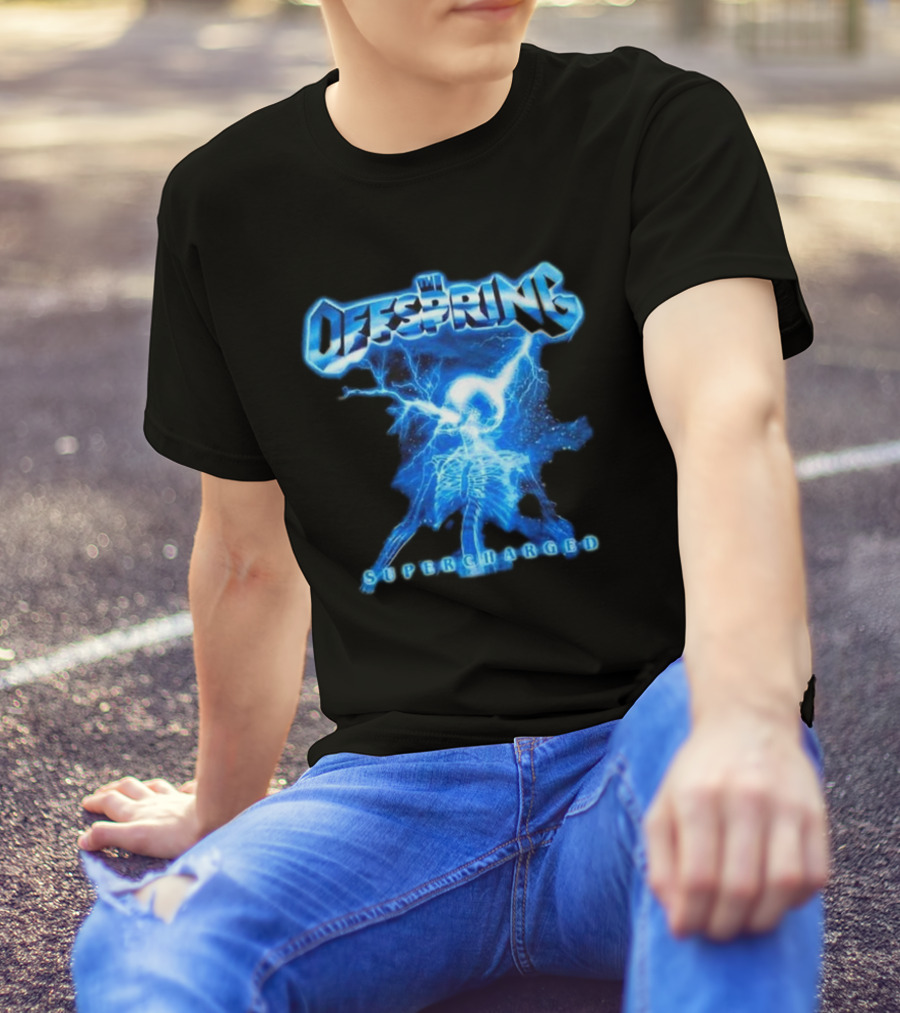 The Offspring Supercharged Worldwide Tour 2025 Japan & Australia Electric Blue Lightning Skeleton T-Shirt