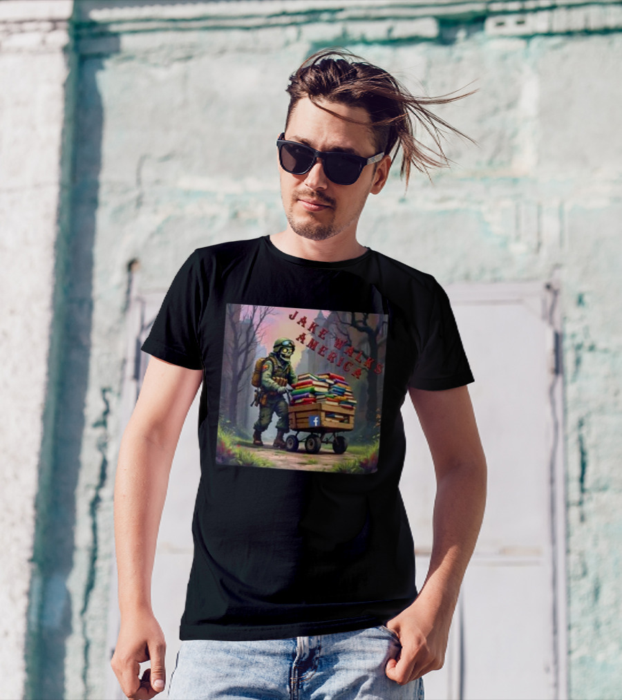 Zombie Soldier Pushing Book Cart Jake Walks America T-Shirt