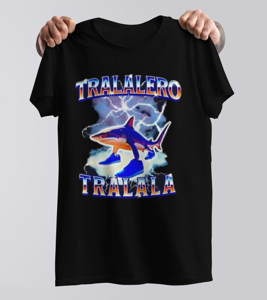 TRALALERO TRALALA Shark With Sneakers Lightning Background T-Shirt