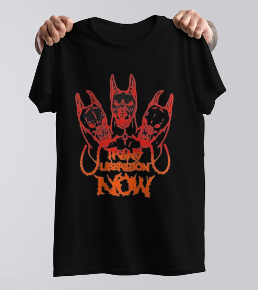 Trans Liberation Now Three Red Bull Dog Faces T-Shirt