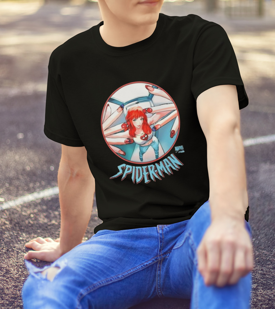 Marvel Comics Spider-Man Cover Girl In Red Hair With Spider Nails T-Shirt