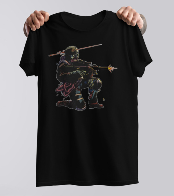 Velion Tactical Zombie Warrior With Sniper Rifle Kneeling Scene T-Shirt