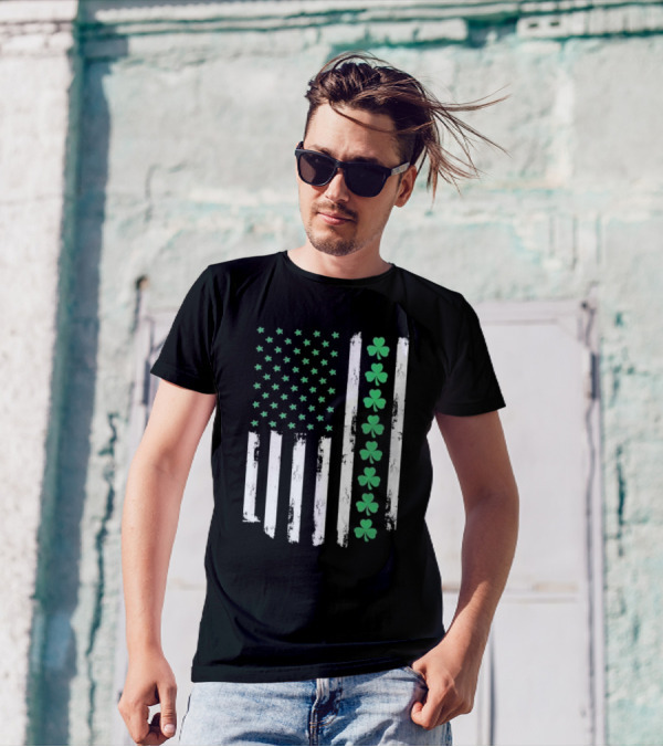 Vintage St. Patrick’s Day American Flag Shamrock Stars Stripes T-Shirt