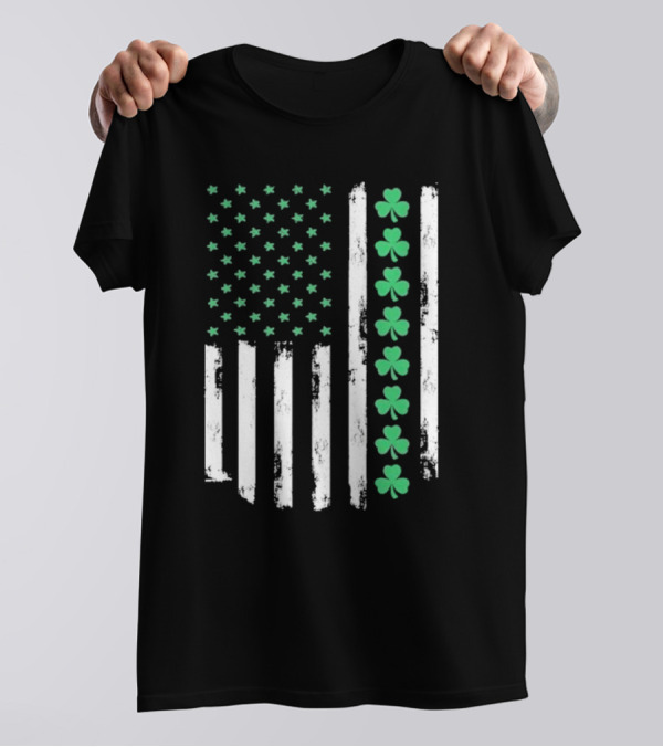 Vintage St. Patrick’s Day American Flag Shamrock Stars Stripes T-Shirt