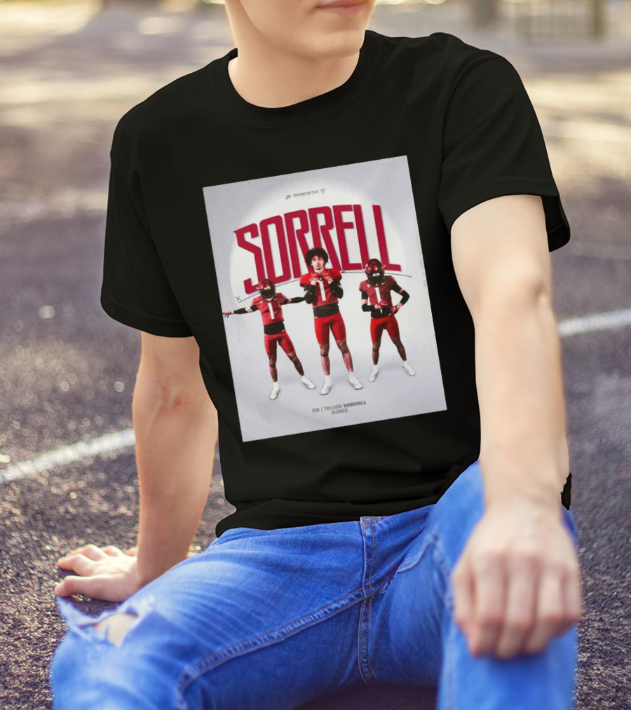 Washington State Cougars Sorrell DB Trillion Signed Football Palouse T-Shirt