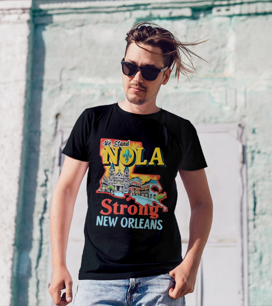We Stand NOLA Strong New Orleans Fleur-de-lis Map Iconique T-Shirt