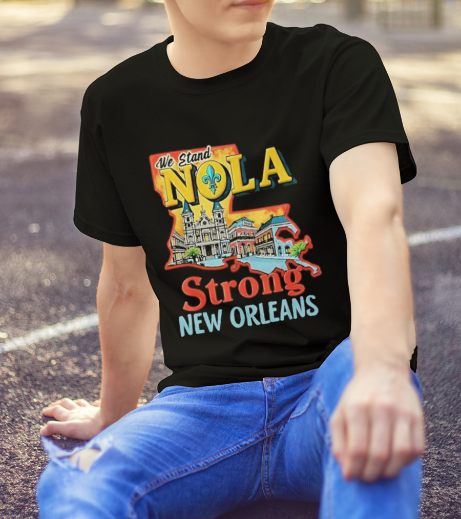 We Stand NOLA Strong New Orleans Fleur-de-lis Map Iconique T-Shirt