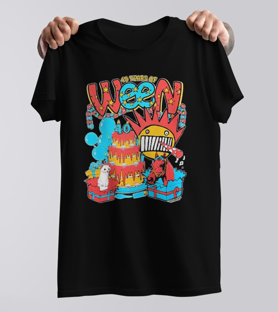Ween 40 Years Of Celebration With Balloons And Colorful Cake T-Shirt