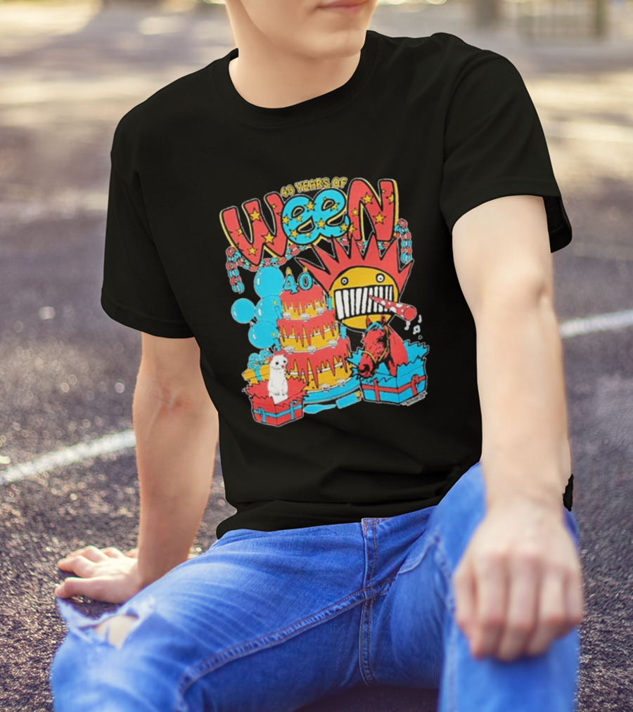 Ween 40 Years Of Celebration With Balloons And Colorful Cake T-Shirt