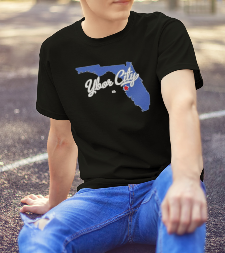 Ybor City Florida Map With Red Star Tampa Fl T-Shirt