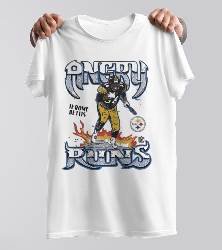 Angry Runs Pittsburgh Steelers Jerome Bettis NFL Fire Burst T-Shirt