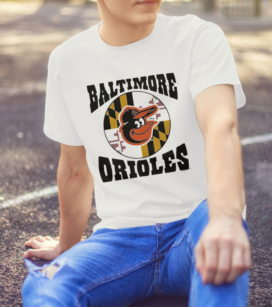 Baltimore Orioles Homage Hyper Local Tri-Blend Bird And Maryland Flag T-Shirt