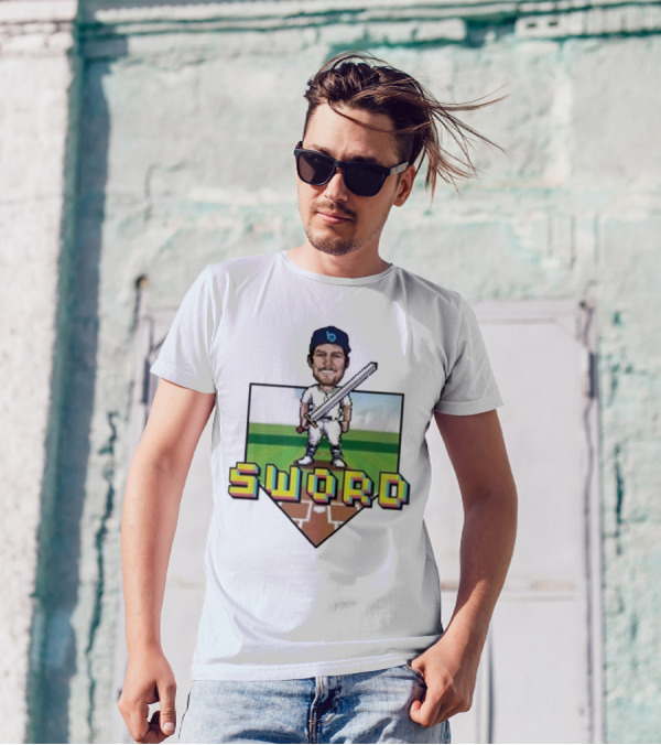 Pixelated Baseball Player Sword Bauer Outage T-Shirt
