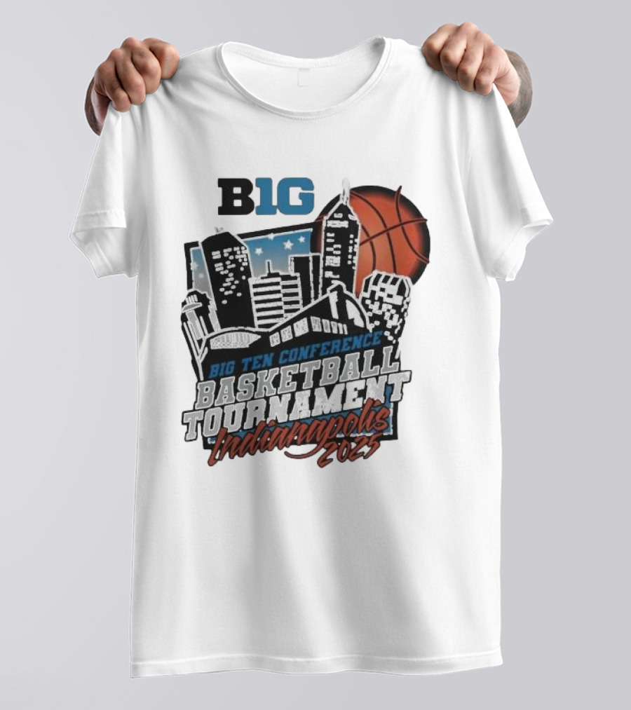 Big Ten Conference Basketball Tournament Indianapolis 2025 City Skyline Basketball Urban Scene T-Shirt