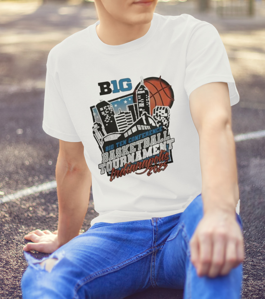 Big Ten Conference Basketball Tournament Indianapolis 2025 City Skyline Basketball Urban Scene T-Shirt