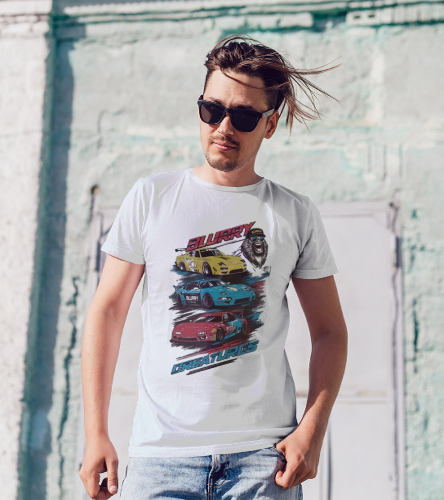 Blurry Creatures Talladega Blur Racing Cars Lion T-Shirt