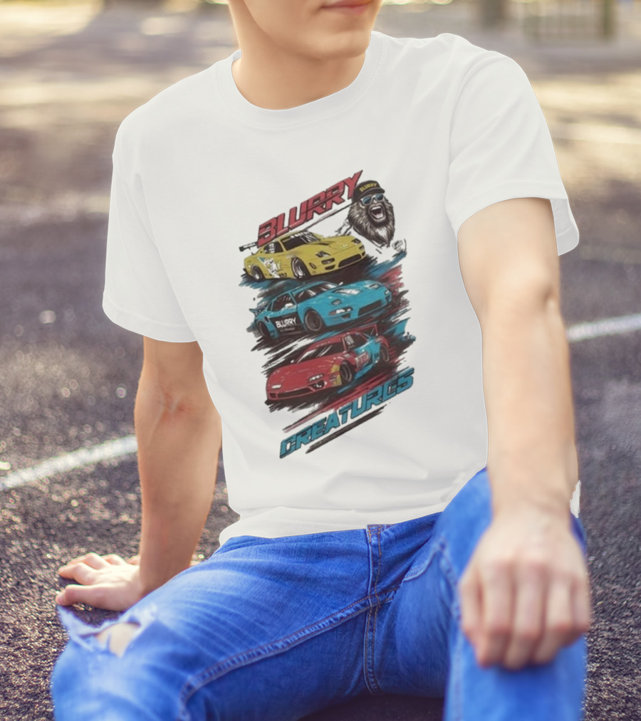 Blurry Creatures Talladega Blur Racing Cars Lion T-Shirt