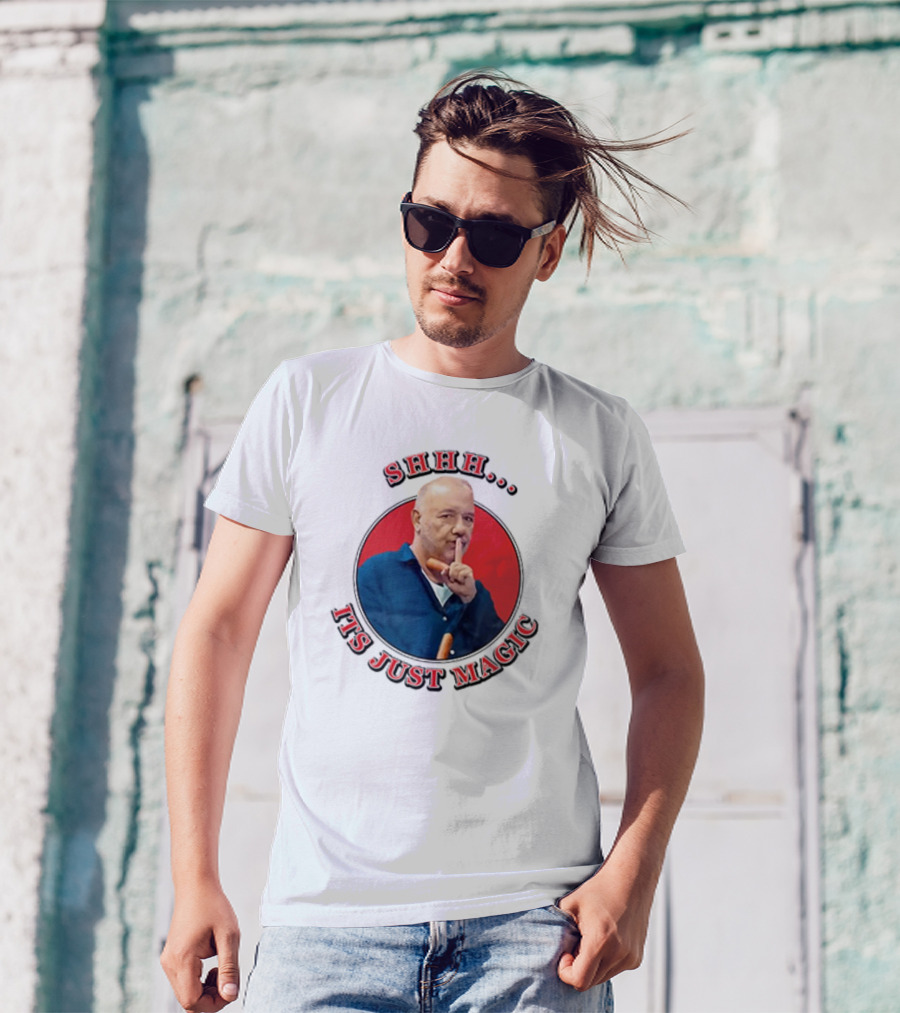 Bob Mortimer Shhh It's Just Magic Finger Gesture Silence Humor T-Shirt
