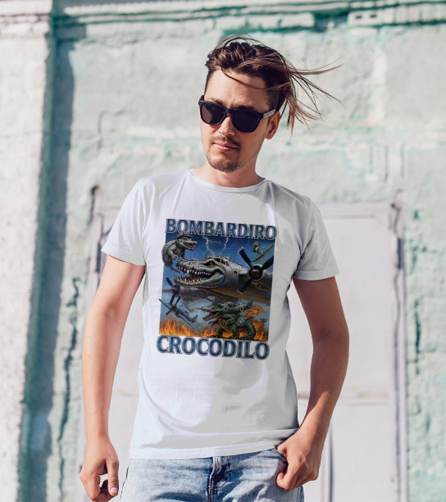 Bombardiro Crocodilo Italian Brainrot Meme Airplane Crocodile Battle T-Shirt