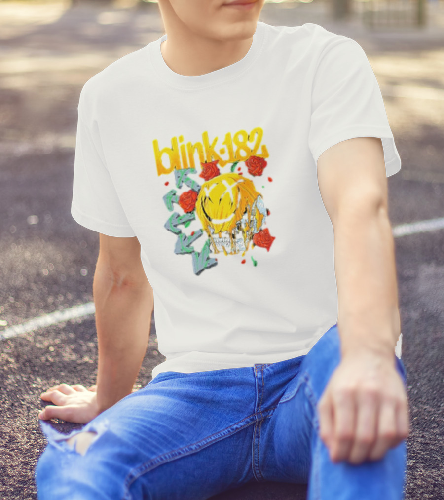 Blink 182 Skull Roses Dripping Yellow Paint T-Shirt