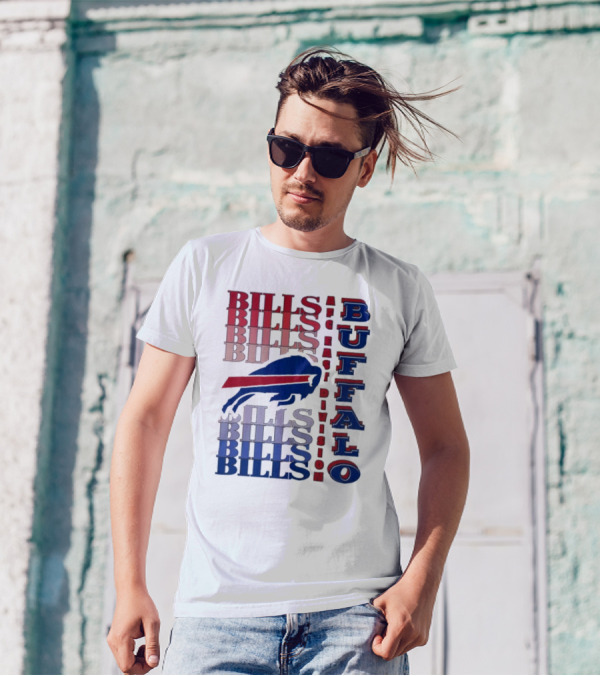 Buffalo Bills AFC East Division Bills Repeated Blue And Red Text T-Shirt