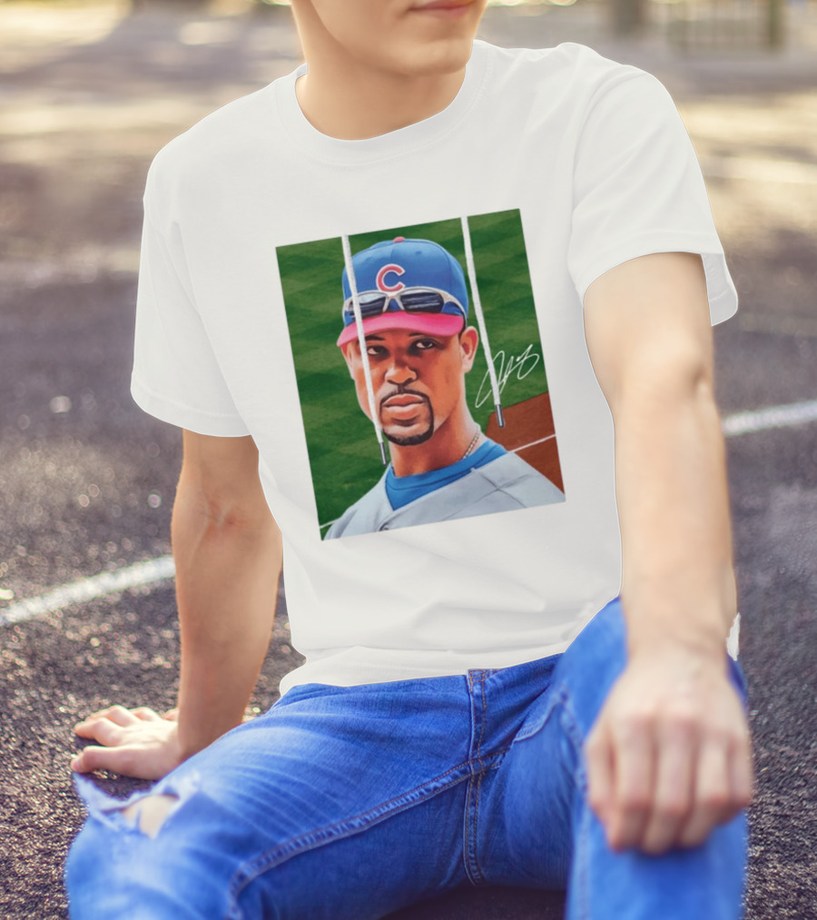 Chicago Cubs Derrek Lee Signature Portrait With Cap And Sunglasses T-Shirt