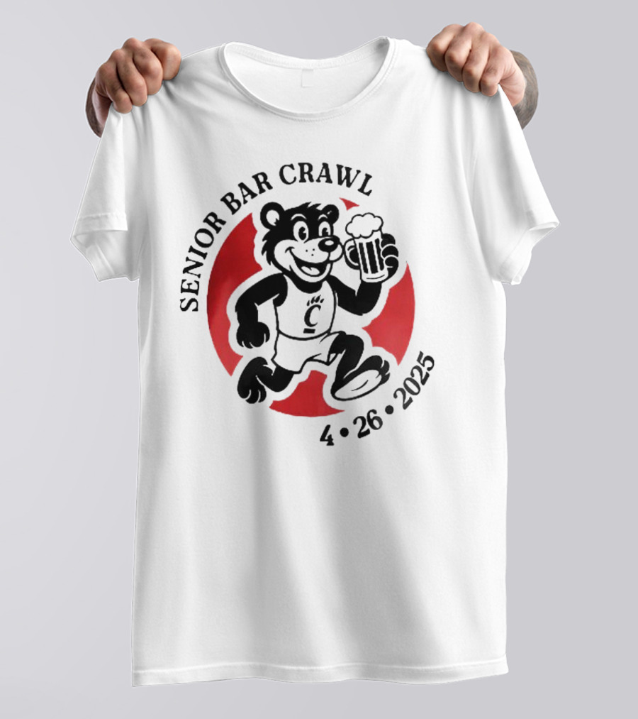 Cincinnati Senior Bar Crawl 4-26-2025 Bearcat Paw Red Circle T-Shirt