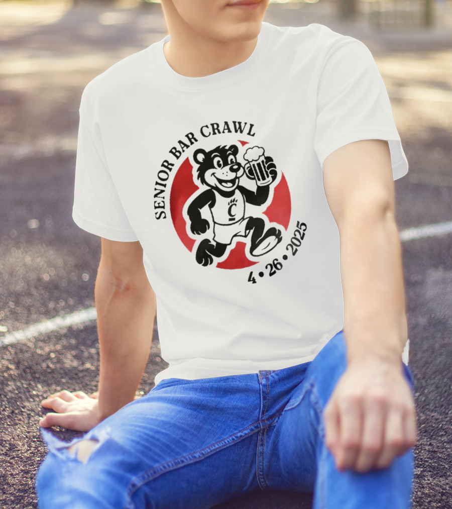 Cincinnati Senior Bar Crawl 4-26-2025 Bearcat Paw Red Circle T-Shirt