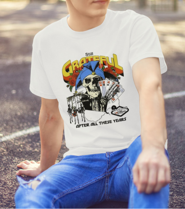 Dead And Company Grateful Skeleton With Blue Hat And Roses T-Shirt
