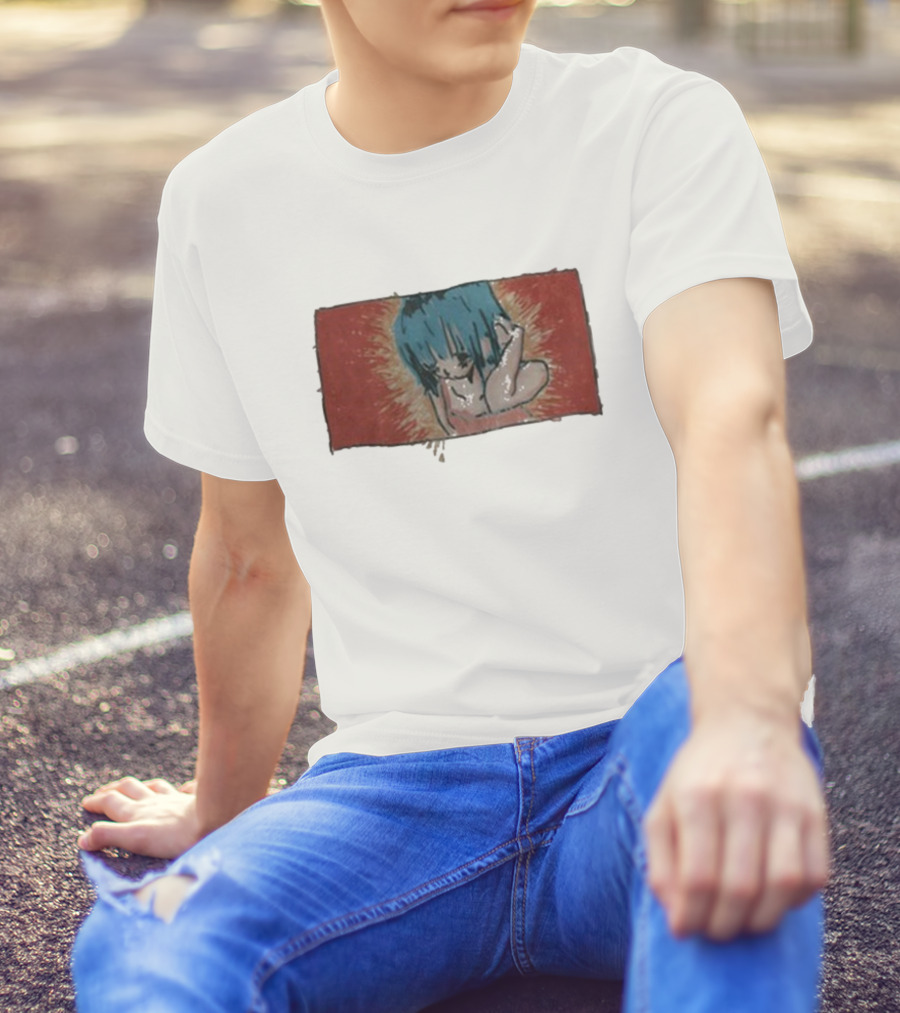 Kuru Blue-Haired Apparition Red Background Deadair T-Shirt
