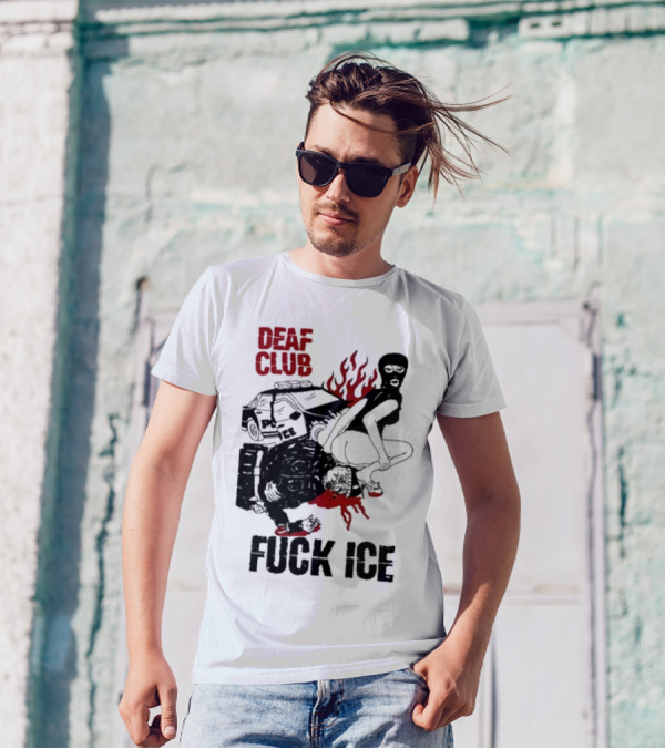 DEAF CLUB FUCK ICE Burning Antlers And Devil Imagery T-Shirt