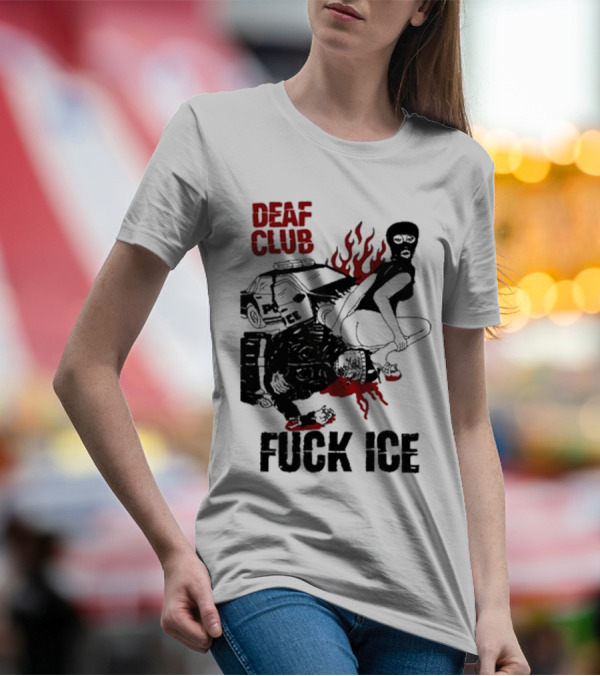 DEAF CLUB FUCK ICE Burning Antlers And Devil Imagery T-Shirt