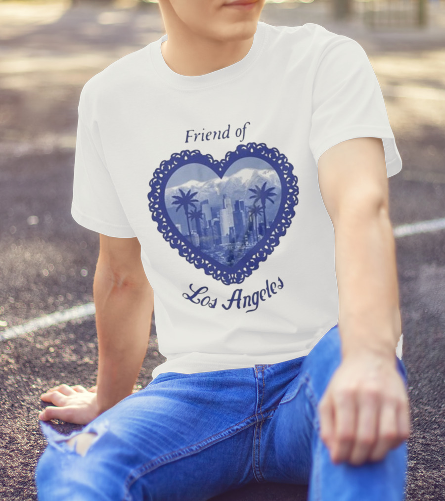 Friend Of Los Angeles Crooked Jon Lovett Heart Skyline Palms T-Shirt