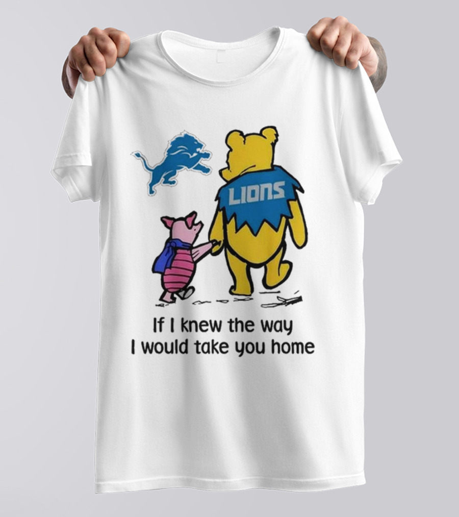 Detroit Lions Winnie The Pooh Piglet Walking Holding Hands T-Shirt