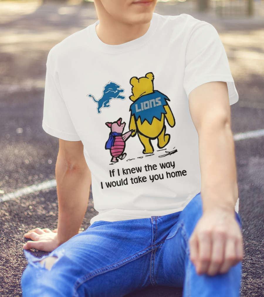 Detroit Lions Winnie The Pooh Piglet Walking Holding Hands T-Shirt