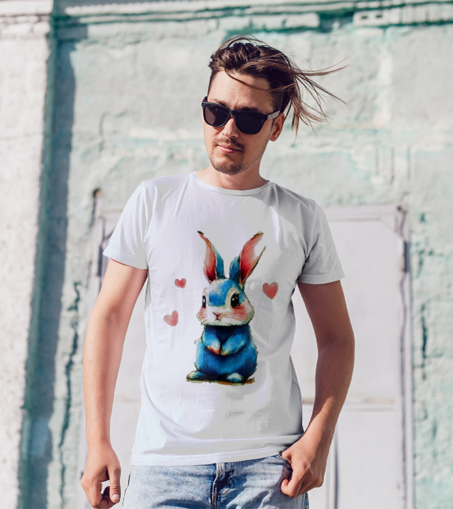 Everybody Knows That I’m Out Of Place Cute Blue Bunny With Hearts T-Shirt