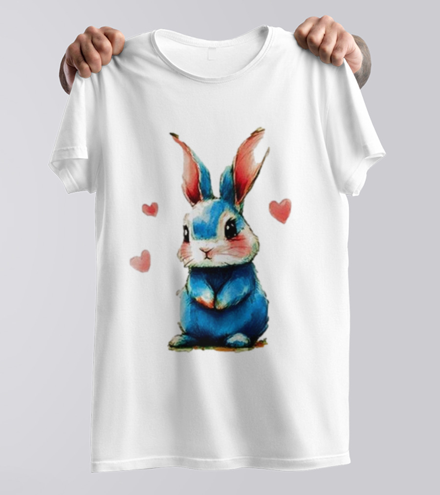 Everybody Knows That I’m Out Of Place Cute Blue Bunny With Hearts T-Shirt