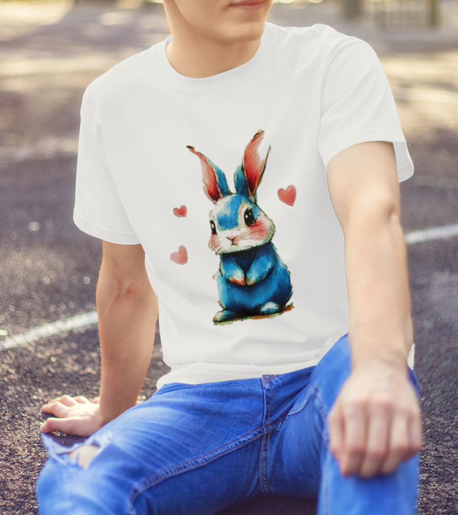 Everybody Knows That I’m Out Of Place Cute Blue Bunny With Hearts T-Shirt