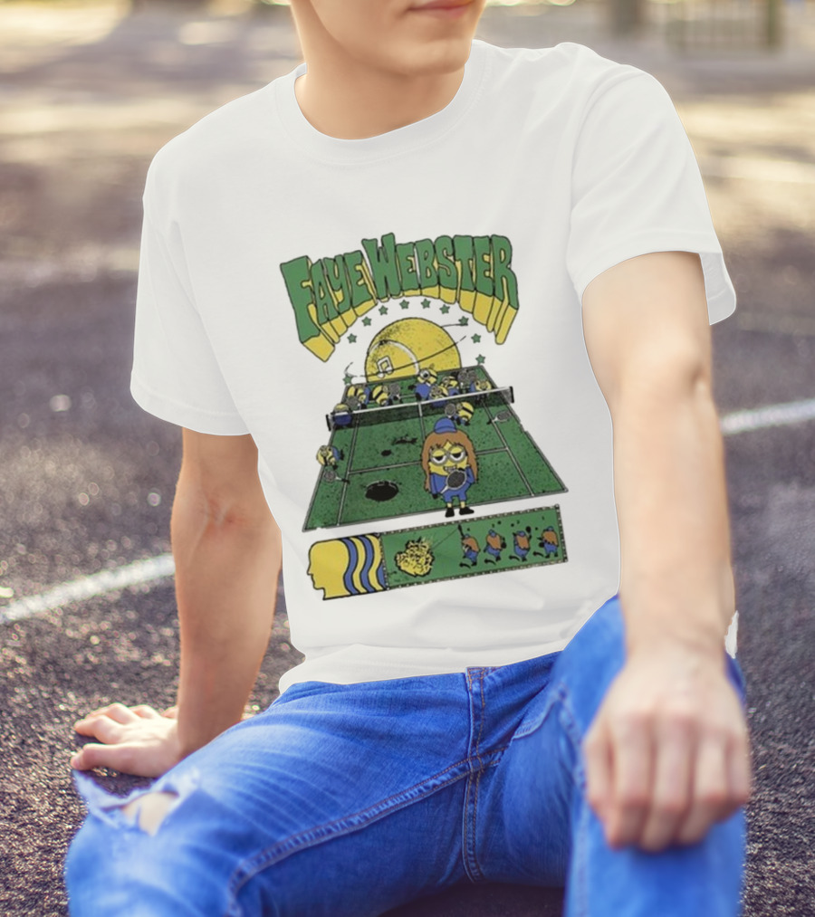 Faye Webster Brain Dead Tennis Court Scene With Yellow Characters And Sports Imagery T-Shirt