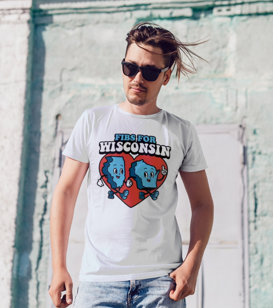 FIBS For Wisconsin Love Heart Walking Cartoon Maps T-Shirt