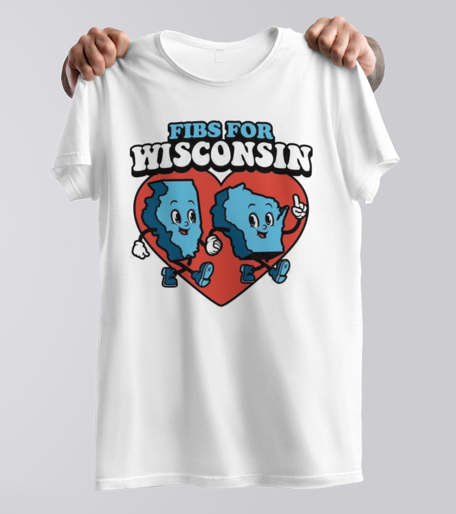 FIBS For Wisconsin Love Heart Walking Cartoon Maps T-Shirt