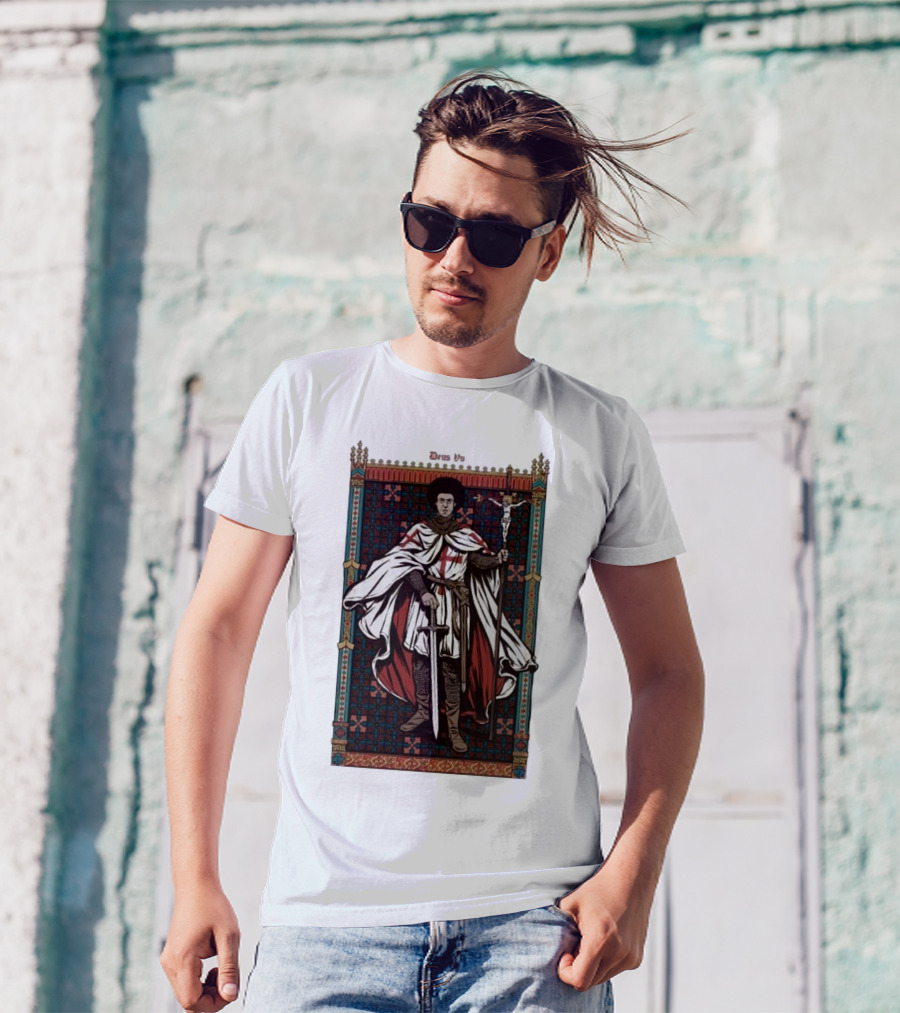 Fr Robinson Crusader Knight Medieval Tapestry Sporting Sword And Cross T-Shirt