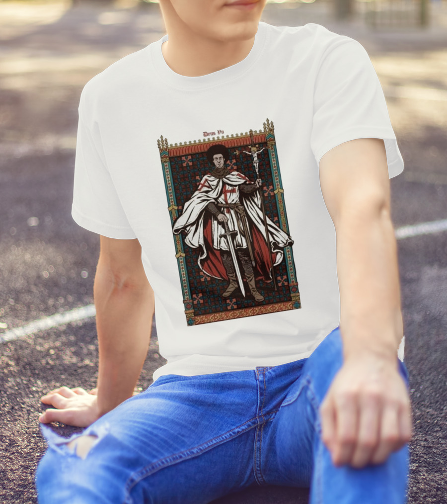 Fr Robinson Crusader Knight Medieval Tapestry Sporting Sword And Cross T-Shirt