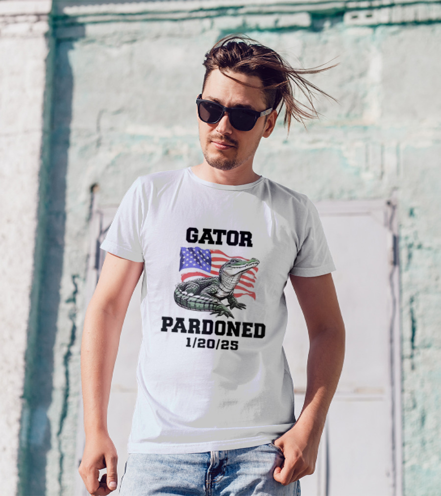 Gator Pardoned 1 20 25 USA Flag American Alligator T-Shirt