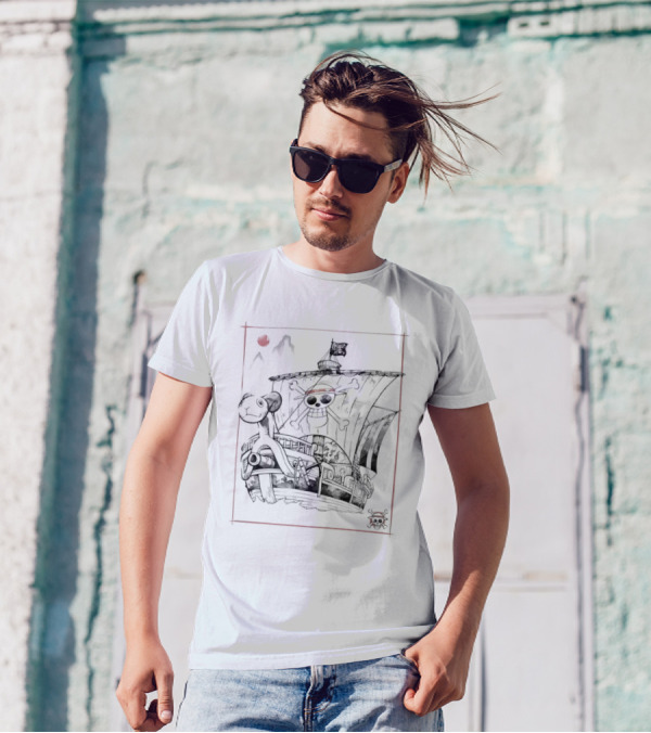 One Piece Going Merry Japanese Sumi-e Style Pirate Ship T-Shirt