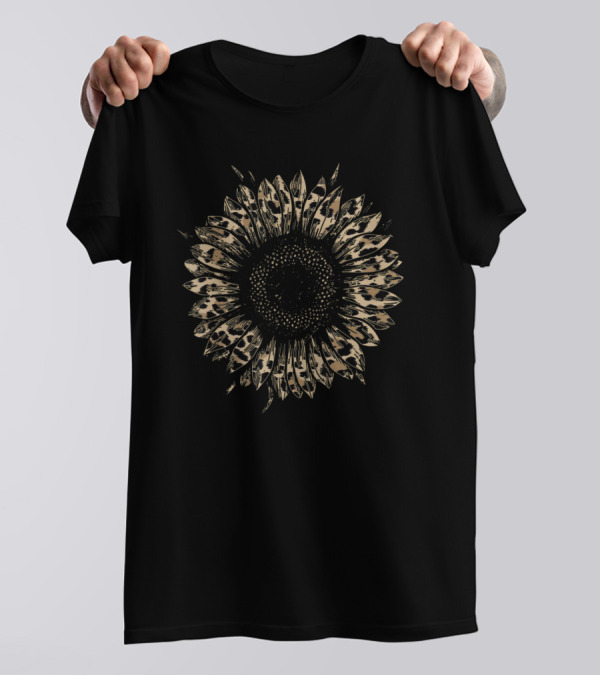 Cool Cheetah Leopard Print Sunflower T-Shirt