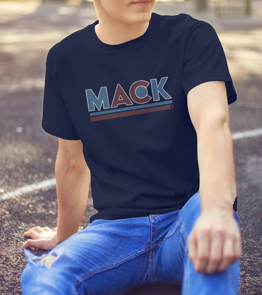 MACK Vintage Style Bold Block Letters With Blue And Maroon Stripes T-Shirt