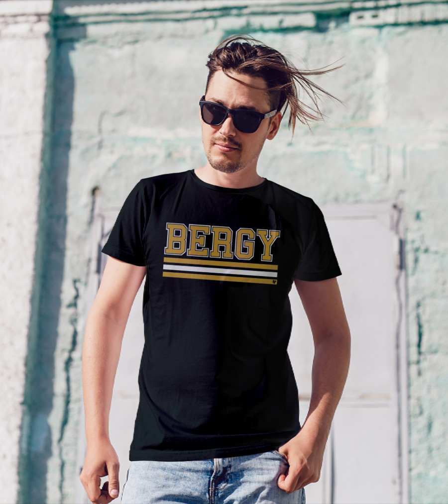 Bergy Bold Block Letters With Black Gold White Stripes T-Shirt